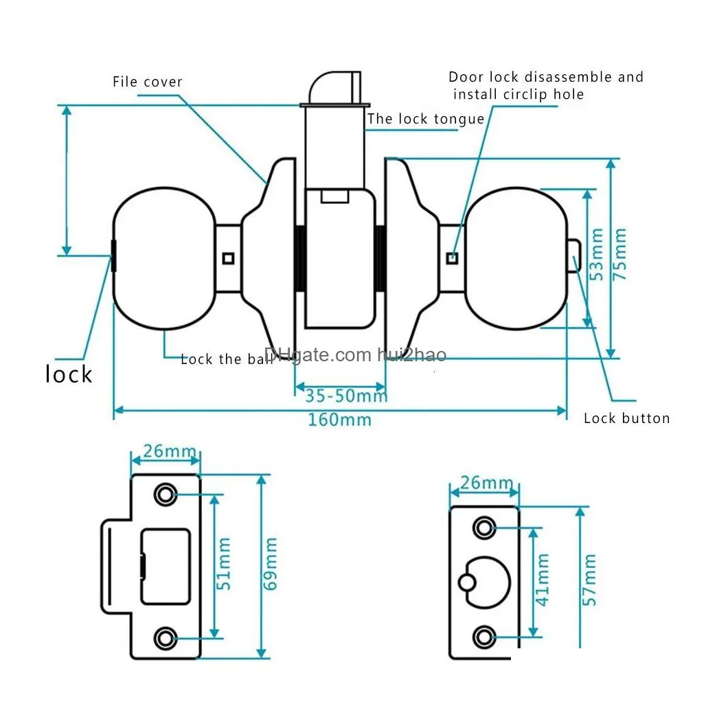 door handle knobs stainless steel lock entrance locks hardware accessories with three keys sturdy round-shape gear 231222