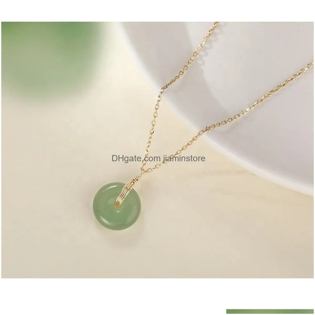 Pendant Necklaces Wholale S925 Gold Plated Sterling Sier Round Jade Pendant Choker Necklace25806632436 Drop Delivery Jewelry Necklaces Dhwfm