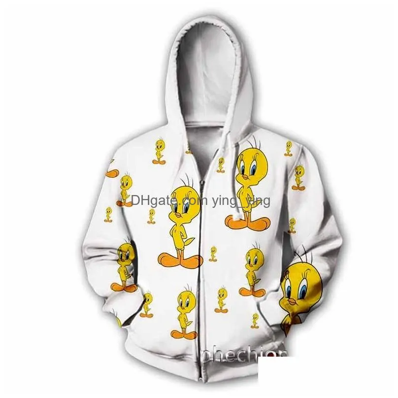 mens hoodies sweatshirts phechion fashion men/womens tweety bird 3d print casual zipper coat hip hop tops sports zip hoodeds b08