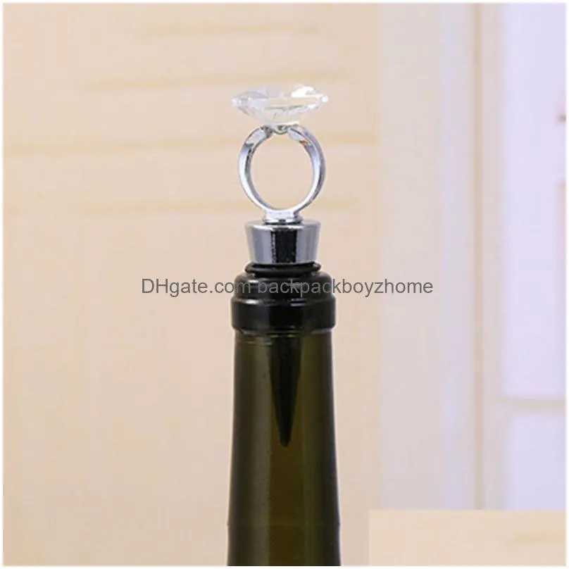 Bar Tools Crystal Diamond Ring Wine Stoppers Home Kitchen Bar Tool Champagne Bottle Stopper Wedding Guest Gift Gifts Box Packaging Dro Dhfld