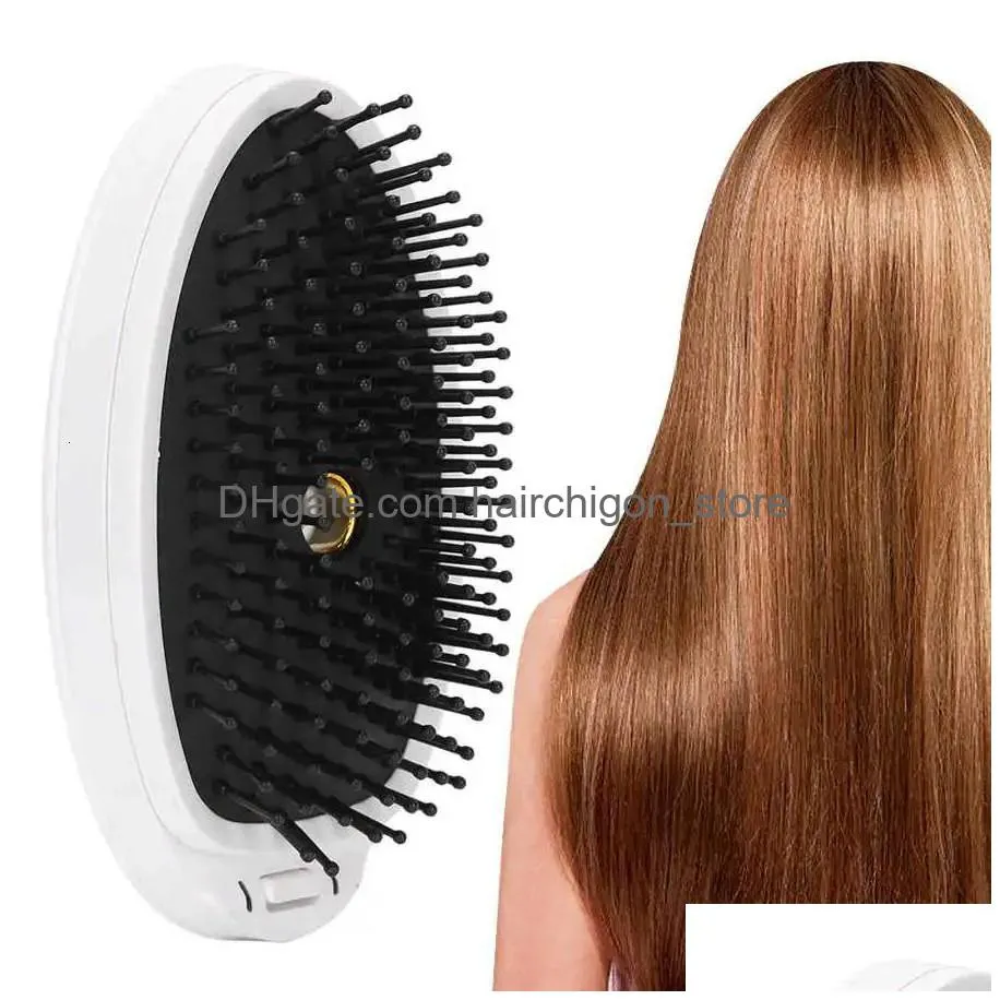 portable electric ionic hair comb brush straightening smoothing negative ions antistatic vibration head relieve stress massager 231225