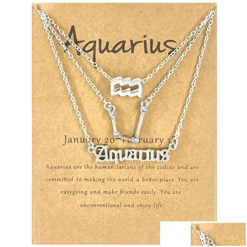 3pcs zodiac necklaces 12 constellation pendant necklace astrology horoscope old english zodiac sign choker jewelry with message card for women