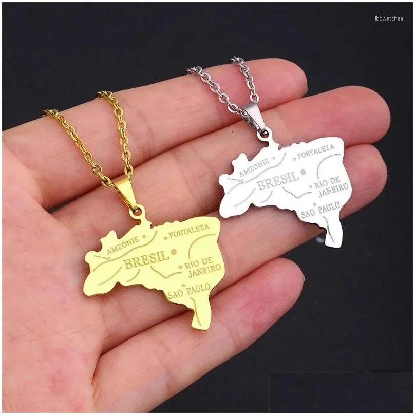 Pendant Necklaces Titanium Steel Brazil Map Necklace Gift For Couples