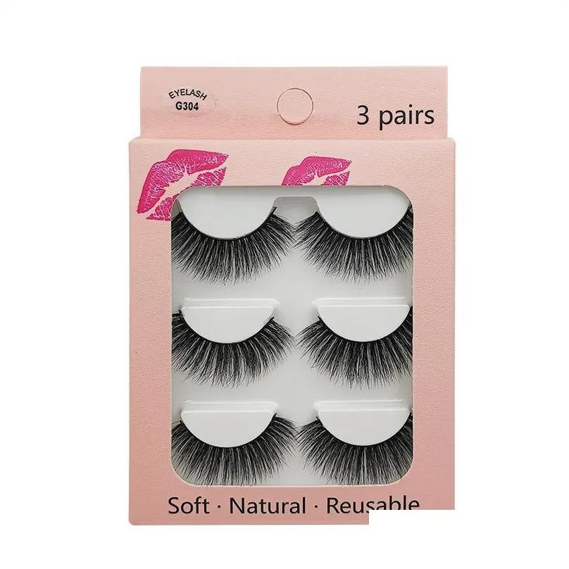 3 Pairs 3D Imitation Mink Hair Eyelash Nature Bushy Crossing Lashes Individual Strip Thick Lash Fake Eyelashes Makeup Tools Z0041