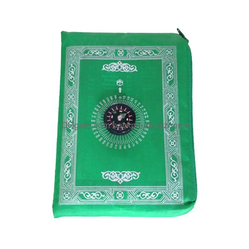 Carpets Islamic Prayer Carpets Braided Mat Zipper Compass Blankets Portable Travel Pocket Rug Rectangar Waterproof Carpet Drop Deliver Dh6X0