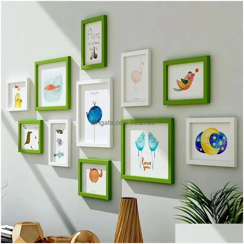 decorative objects figurines 11 pieces set po frame american living room wall combination hanging picture restaurant wooden home decoration creative