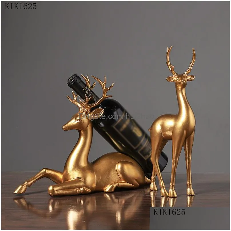 decorative objects figurines luxury golden elk figurine creative resin animal statue crafts decor living room bookcase deer wine rack home decoration gifts