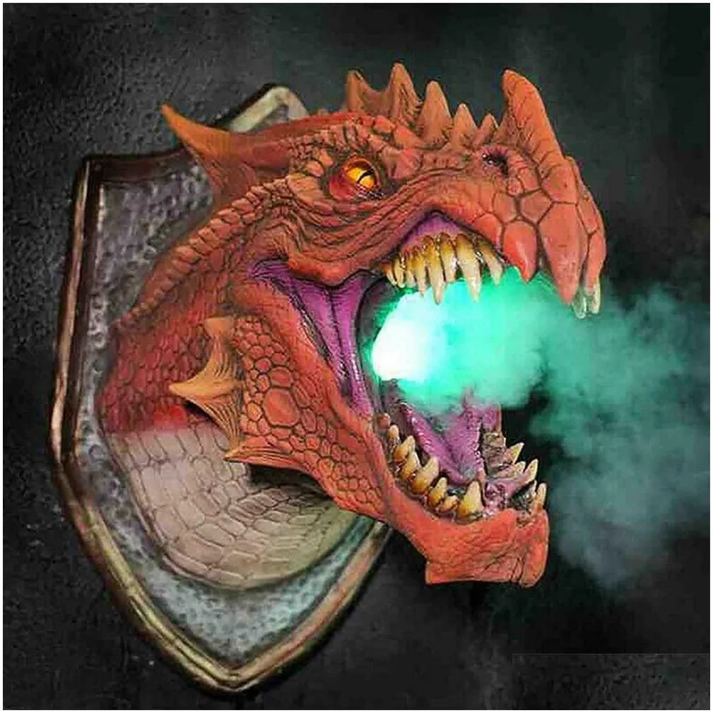 decorative objects figurines dragon legends prop 3d wall mounted smoked led dragon head with decor statue dinosaur hanging wall light art sculpture wall z8t7