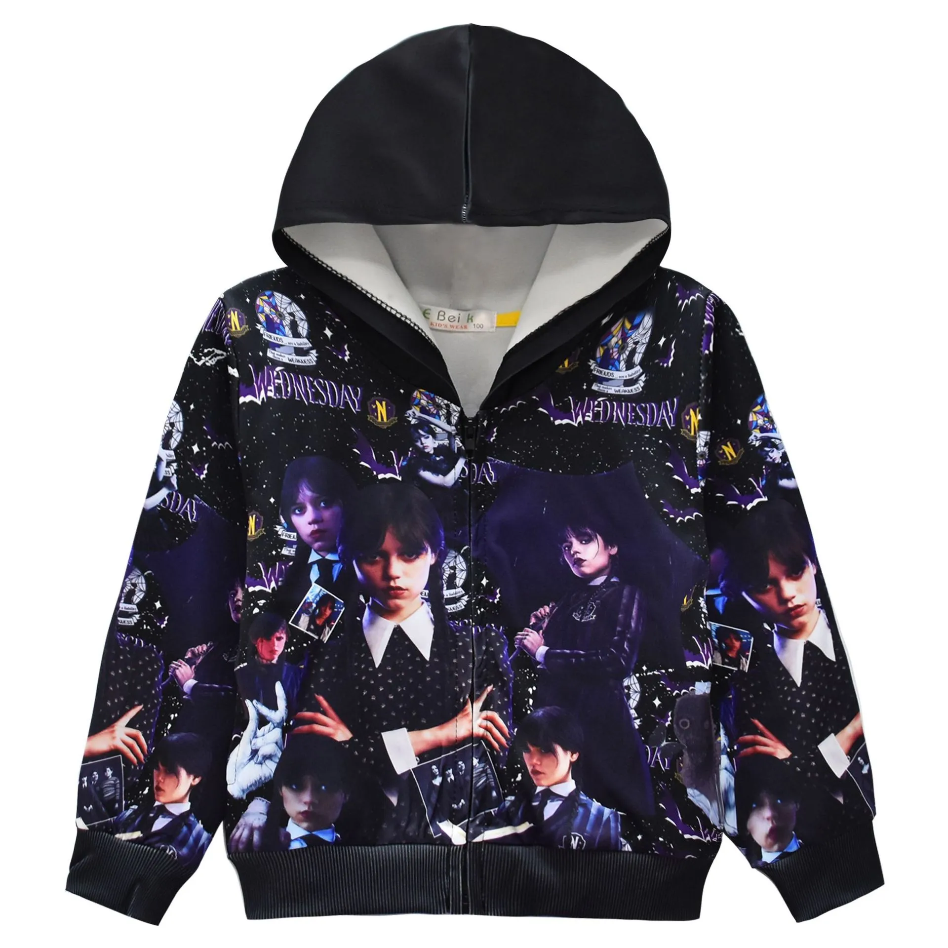 2023 adams family black wednesday digital print girls coat zipper hooded cardigan