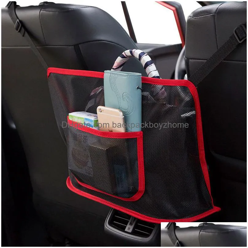 Storage Bags Car Net Pocket Storage Bags Handbag Holder Mtifunction Organizer Seat Gap Mesh Bag Interior Decoration Drop Delivery Home Dhg6D