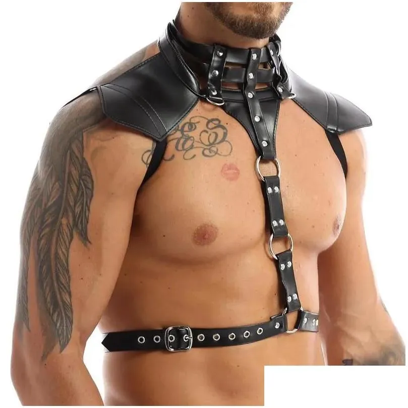 pads male lingerie leather harness adjustable sexy gay clothing sexual body chest belt strap punk rave costumes for elbow knee