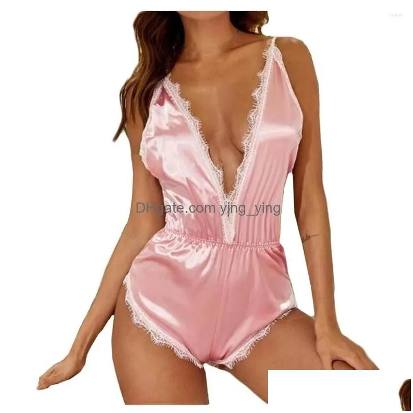 bras sets role playing lingerie for women large trim sexy satin jumpsuit sleepwear push up corset