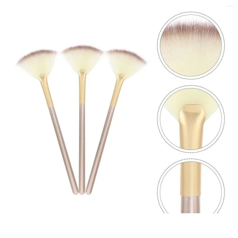 Makeup Brushes 3 Pcs Fan Brush Powder Highlighter Kit Cosmetics Blush Face Shaped