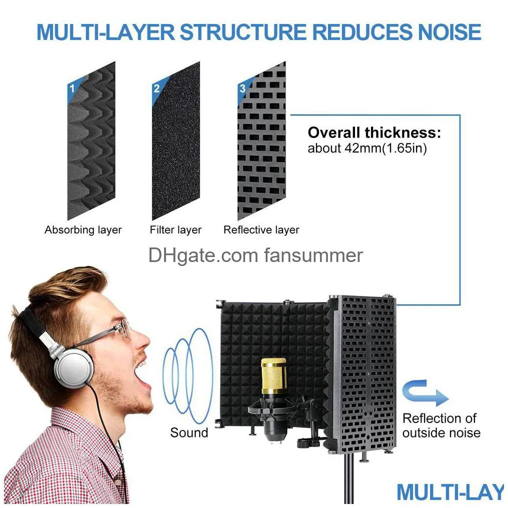 Microphones Condenser Microphone  Filter Isolation Shield With Stand Studio Foldable Sound Acoustic Foam Panels For A6V Drop Deliv Dhwfk