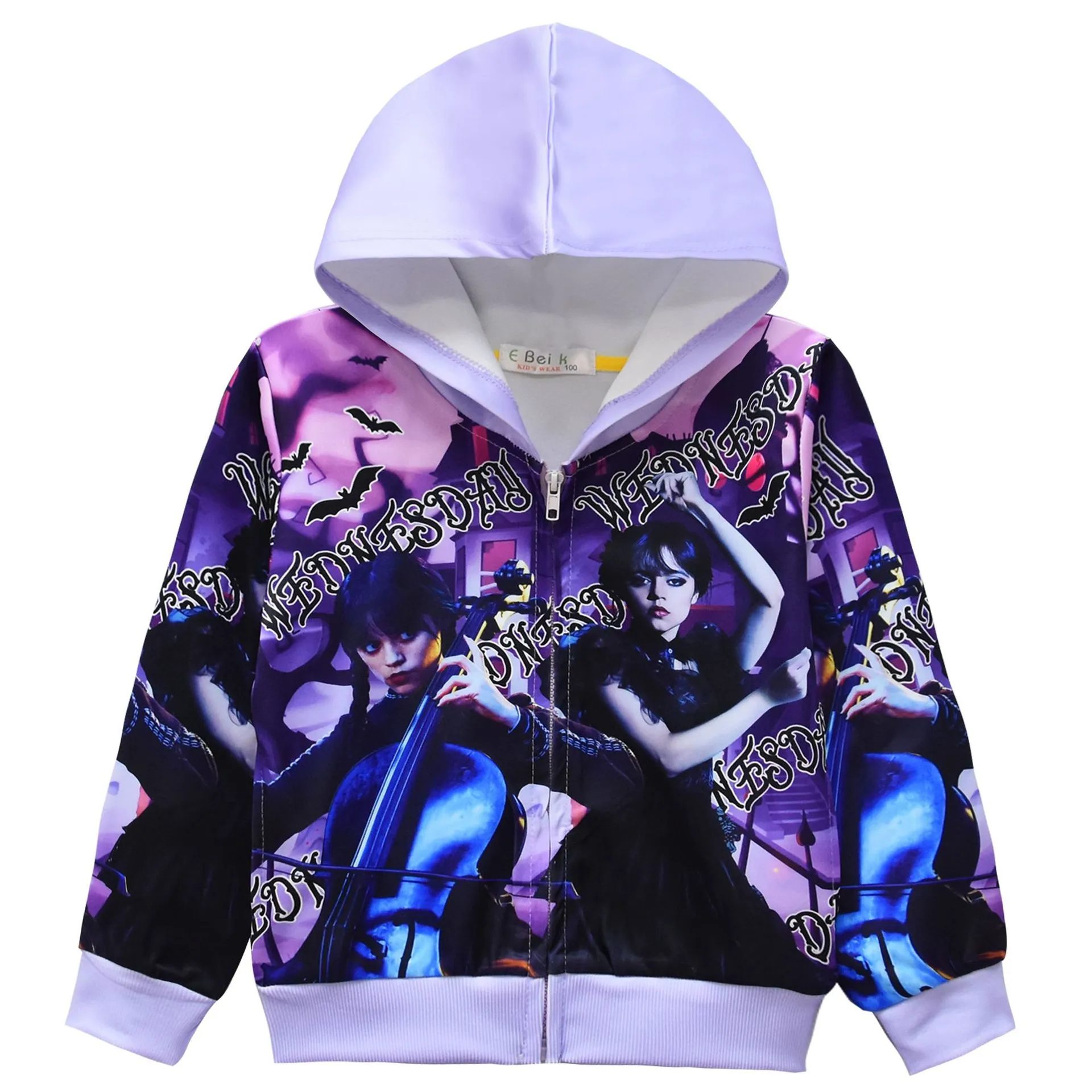 2023 adams family black wednesday digital print girls coat zipper hooded cardigan