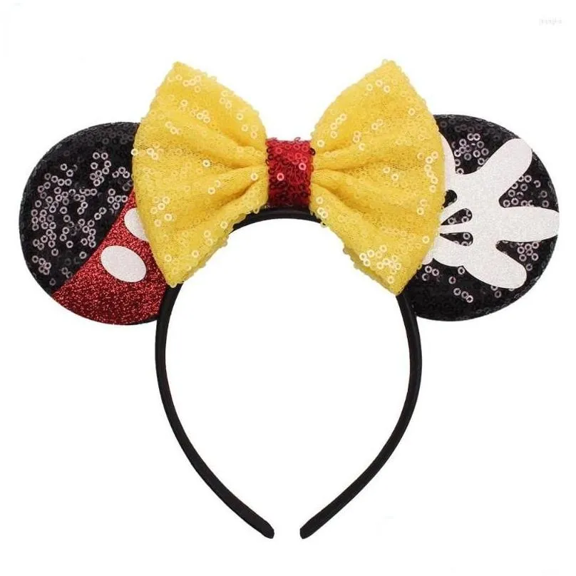 Hair Accessories Girls Mouse Ear Hairband For 5 Bows Big Sequins Ears Diy Kids Headband Boutique Drop Delivery Dhulv