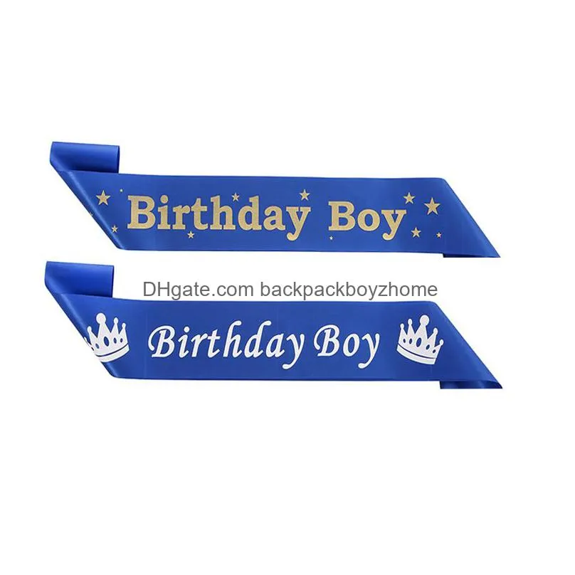 Party Decoration 4 Styles Birthday Boy Party Decoration Etiquette Belt Fashion Blue Starry Sky Crown Shoder Drop Delivery Home Garden Dhc9W