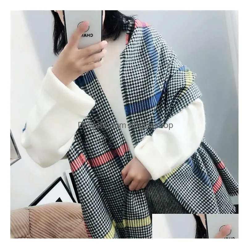 Scarves 200X70Cm Houndstooth Women Scarf Plaid Scarves 4 Design Autumn Winter Warm Pashmina Fashion Shawl Wraps Girl Drop Delivery Fas Dhs5V