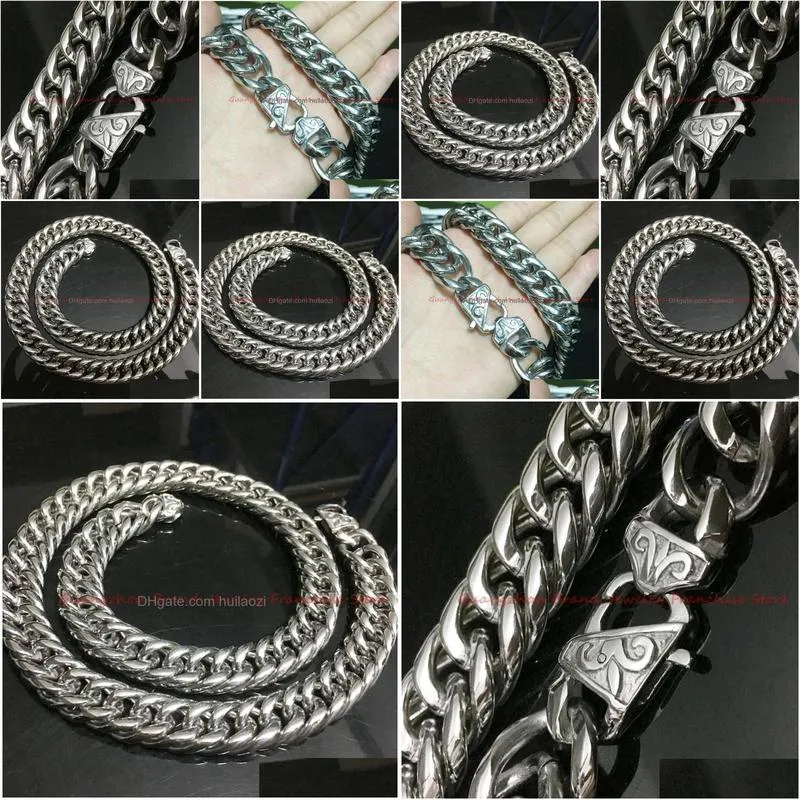 chains 16mm heavy mens chain boys necklace double curb cuban link 316l stainless steel 7-40 inch optionalchains