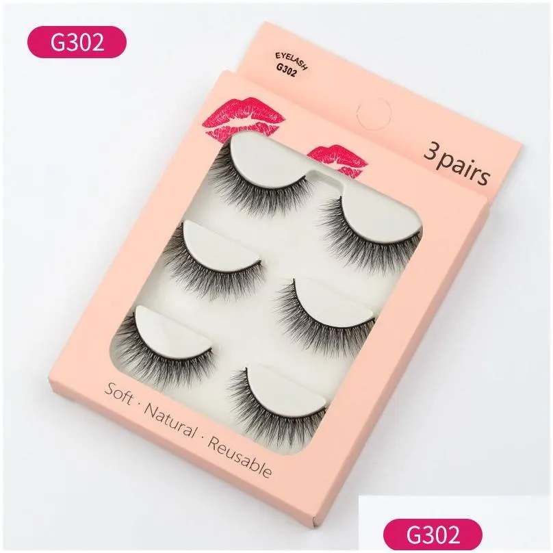 3 Pairs 3D Imitation Mink Hair Eyelash Nature Bushy Crossing Lashes Individual Strip Thick Lash Fake Eyelashes Makeup Tools Z0041