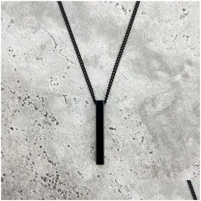 rectangle pendant necklace men stainless steel black cuban chain necklace for men