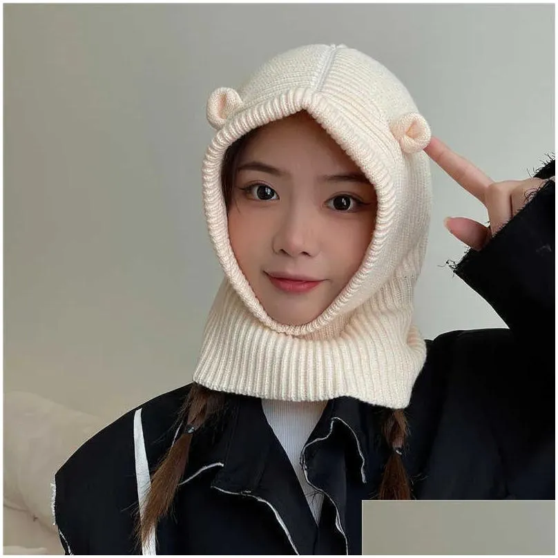 cycling caps masks funny balaclava winter cute bear ears knitted hat women warm full face cover ski mask hat men outdoor sport windproof beanies