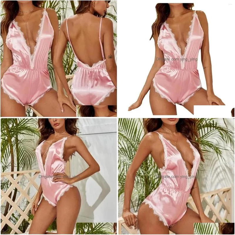 bras sets role playing lingerie for women large trim sexy satin jumpsuit sleepwear push up corset