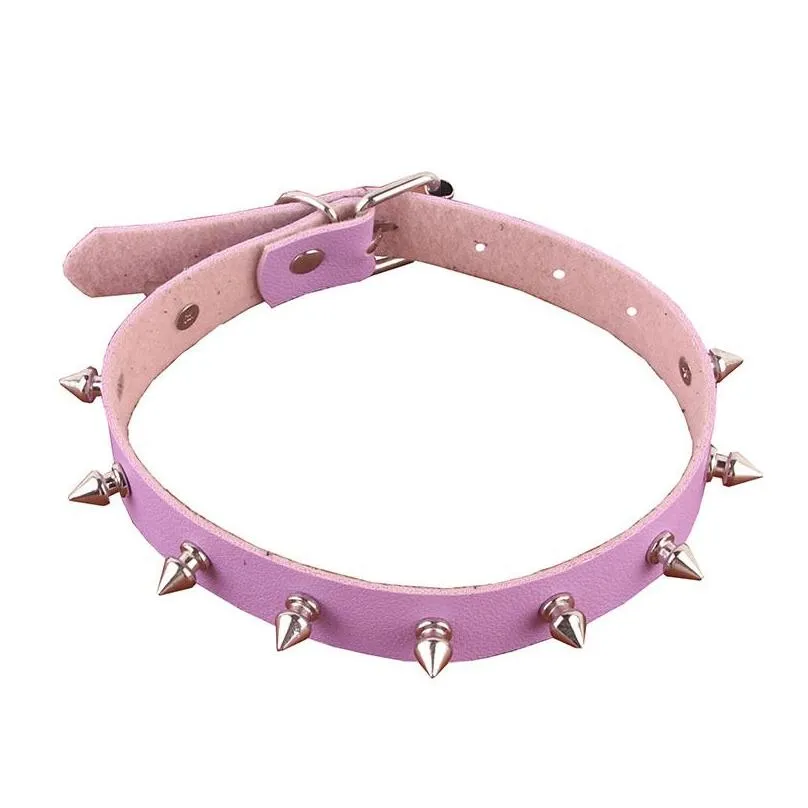 sexy gothic pink spiked punk choker collar with spikes rivets women men studded chocker necklace goth jewelry
