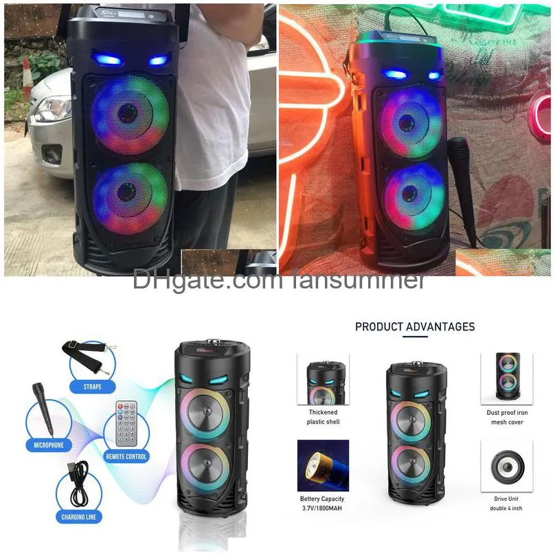 Portable Speakers Large Square Dance Bluetooth Speaker Led Colorf Light Soundbar Column Ktv Soundbox Wireless Subwoofer Hifi Boombox Dhakw