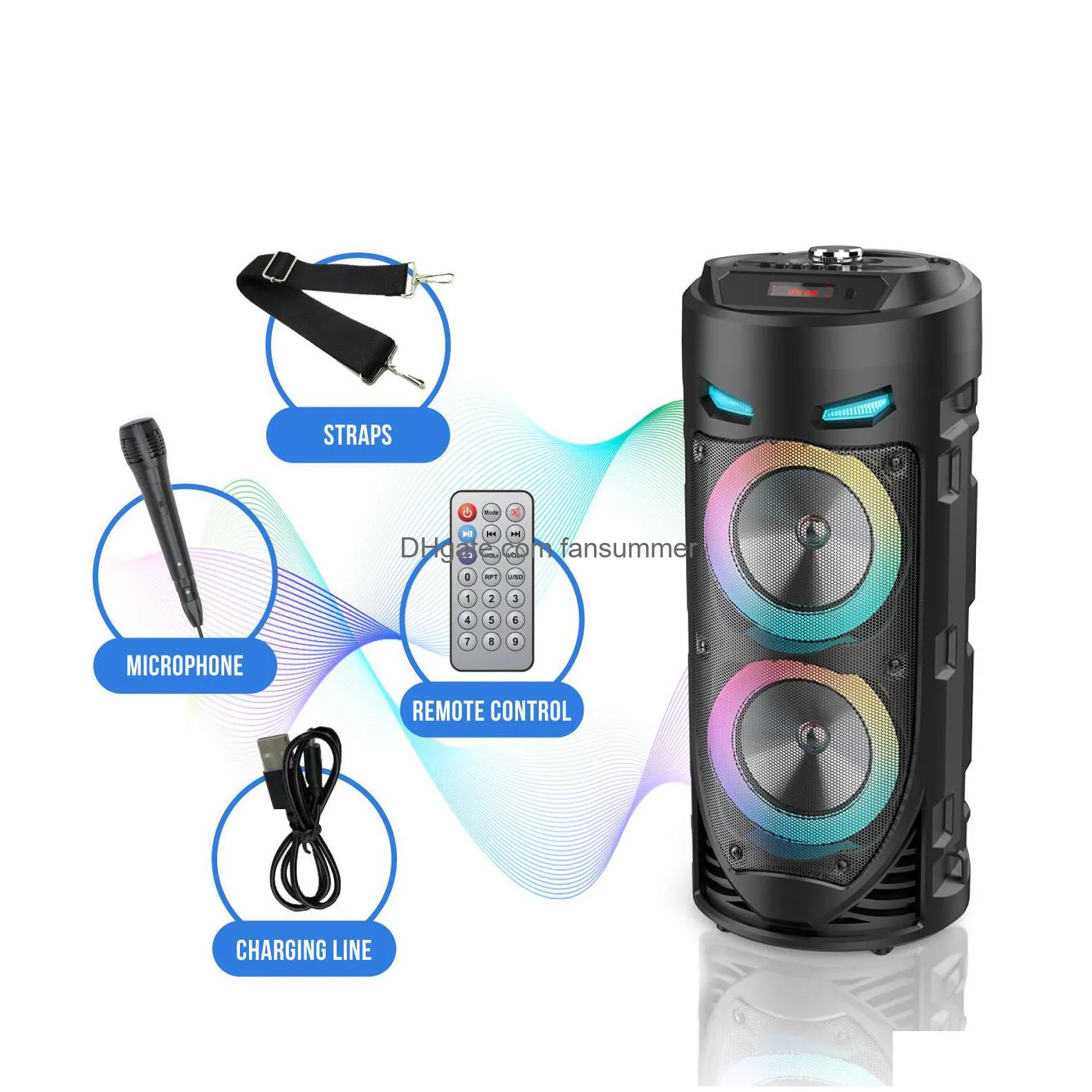 Portable Speakers Large Square Dance Bluetooth Speaker Led Colorf Light Soundbar Column Ktv Soundbox Wireless Subwoofer Hifi Boombox Dhakw