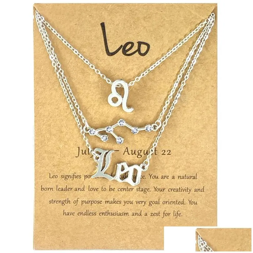 3pcs zodiac necklaces 12 constellation pendant necklace astrology horoscope old english zodiac sign choker jewelry with message card for women