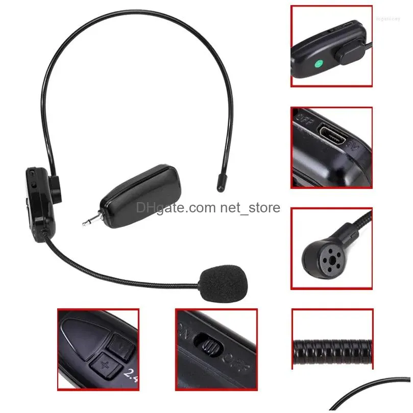 microphones 1/2pcs head-mounted wireless lavalier microphone transmitter with receiver for voice speaker teaching tour guide