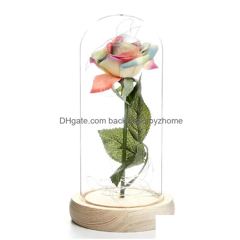 Party Favor Valentines Day Gift Glass Er Rose Party Favor Led Light Simation Immortal Eternal Roses Flower Box Packaging 7 Colors Drop Dholx