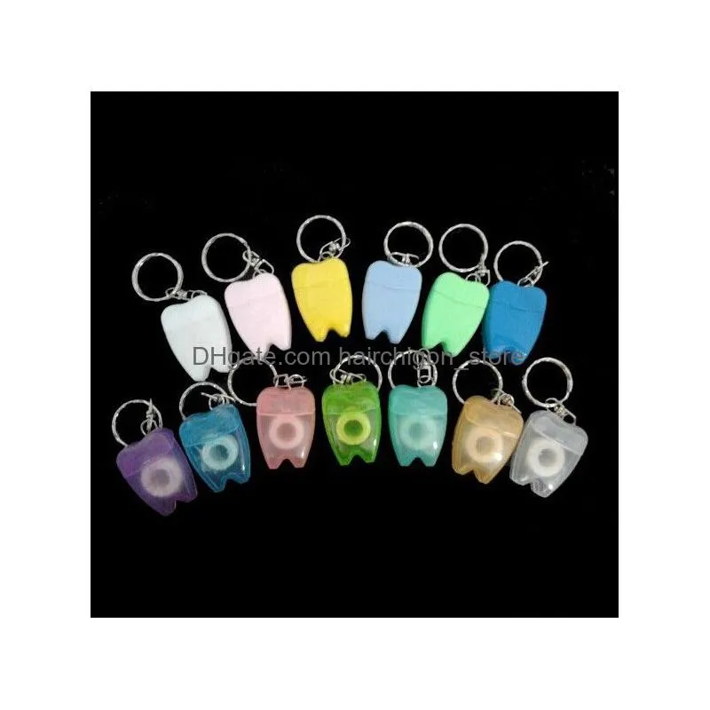 floss keychain clinic gifts favor dental giveaways mini dental floss with tooth shape box 15 meter 16 yard eea1102-1-2