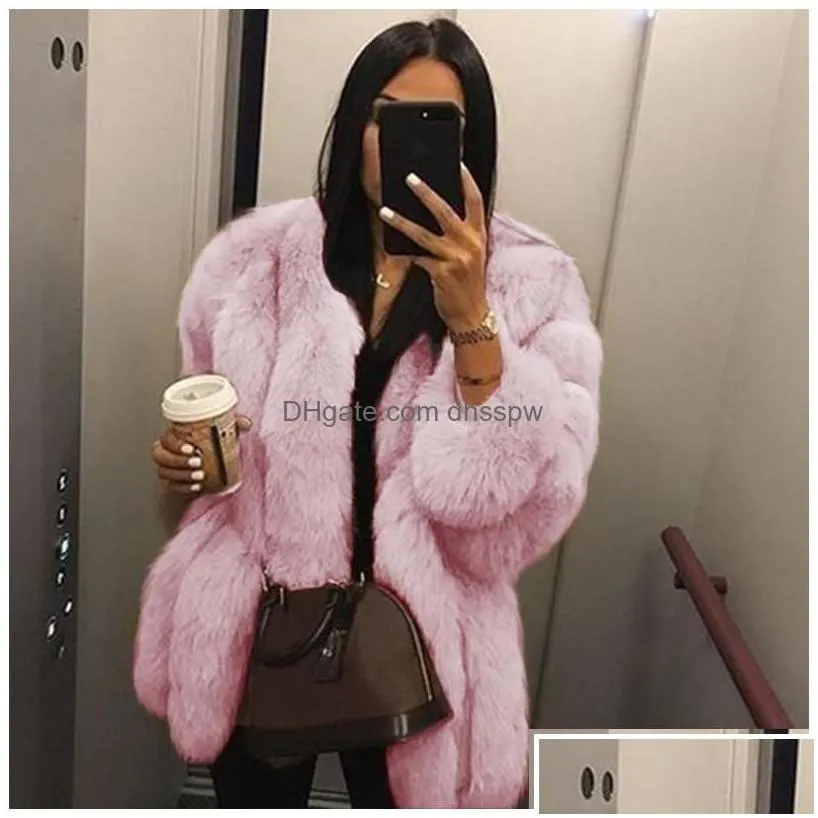 Womens Fur Faux Clearance Sale Women Coat Warm Plush Teddy Autumn Winter Luxury Soft Jacket For Thick Outwear 4Xl High Quality Drop