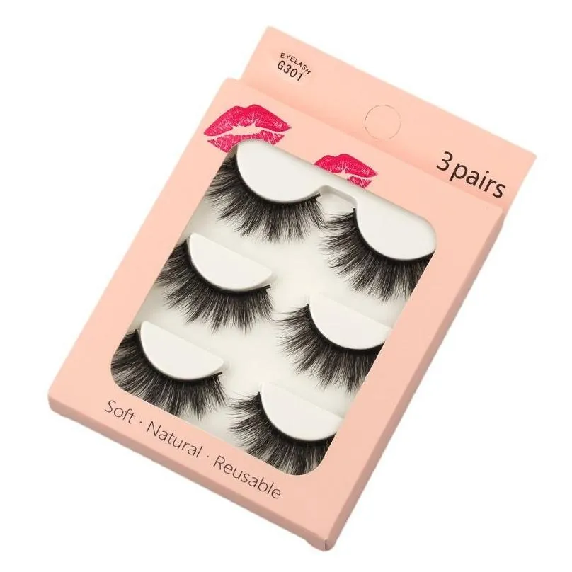 3 Pairs 3D Imitation Mink Hair Eyelash Nature Bushy Crossing Lashes Individual Strip Thick Lash Fake Eyelashes Makeup Tools Z0041