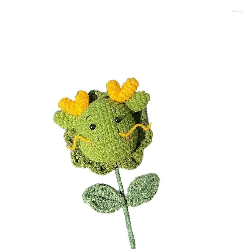 Decorative Flowers Knitted Artificial Kawaii Crochet Dragon Doll Handmade DIY Bouquets Home Decoration Gifts For Friend Children