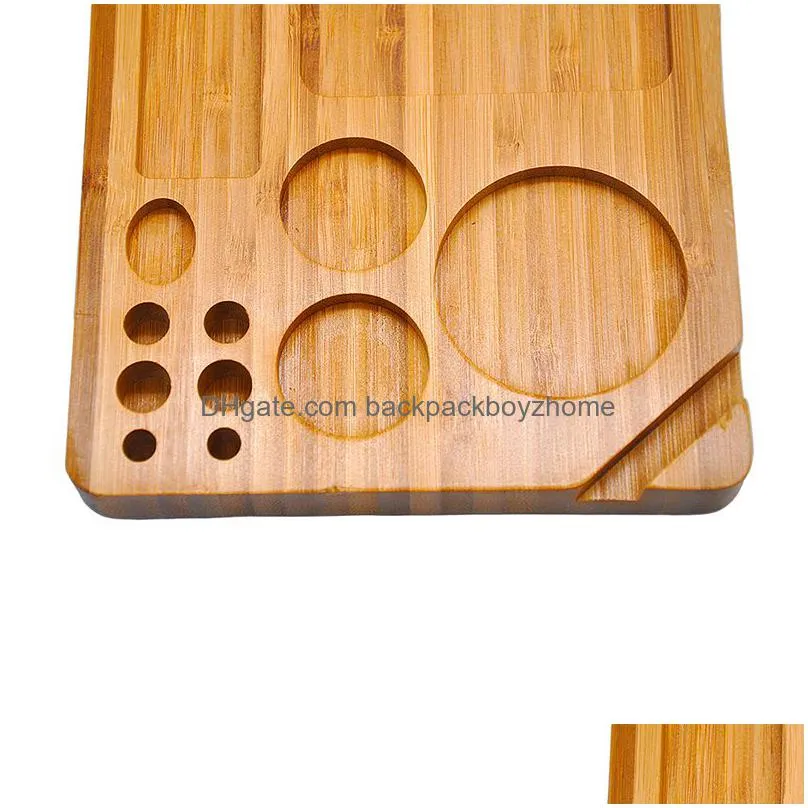 Other Smoking Accessories Natural Wood Rolling Tray Portable Household Smoking Accessories With Groove Exquisite Square Tobacco Roll T Dh2X8