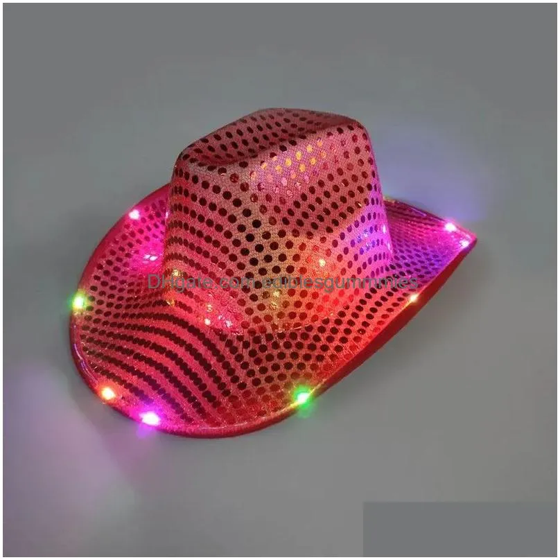 space cowgirl hat flashing light up sequin  hats luminous caps halloween costume