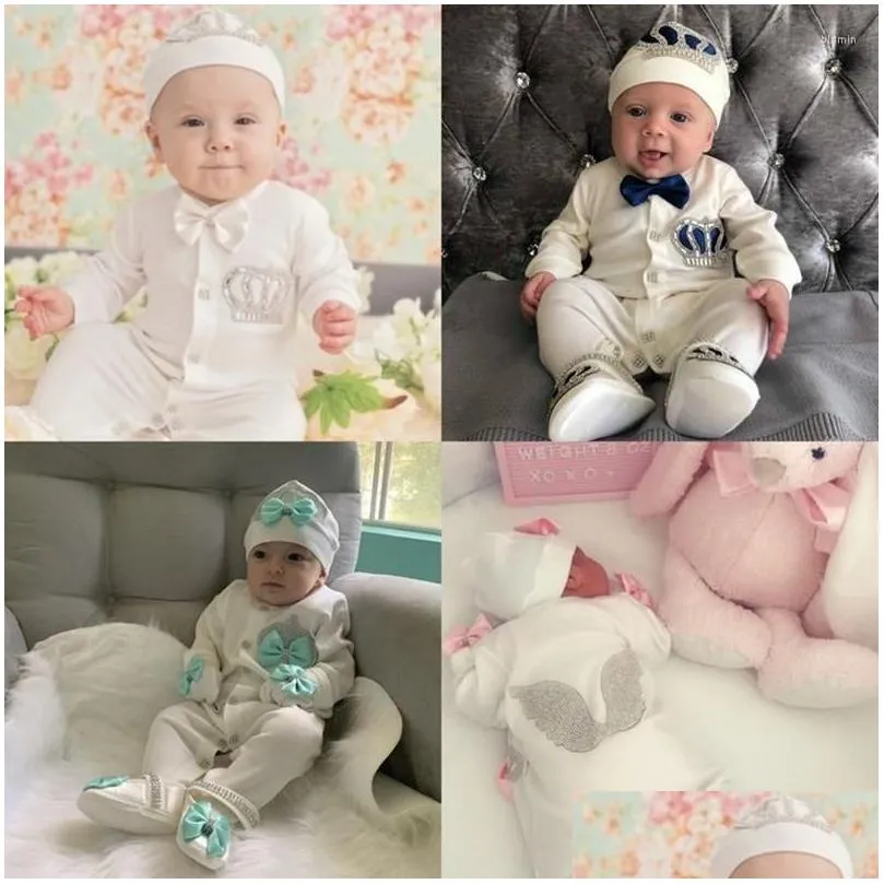Clothing Sets Dollbling Born Set Babys Rhinestone Crown 0-3 Months Hat Bodysuits Gloves Shoes 4 Parts Boy Girl Jumpsuit Drop Delivery Dhzqn