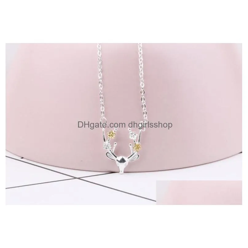 Pendant Necklaces 1 Pcs Delicate Fawn Necklace Siery Antler Pendant Collarbone Chain Nice Gift Christmas Present Decoration Drop Deliv Dhmkz