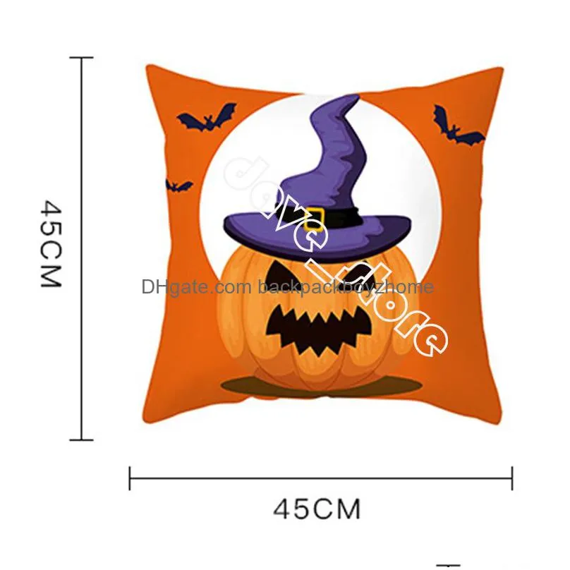 Pillow Case Halloween Pillow Case Cartoon Printing Peach Skin Pillowcase Pumpkin Castle Home Sofa Party Decoration Drop Delivery Home Dhhxv