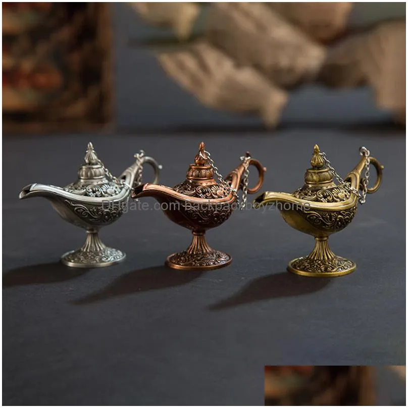 Fragrance Lamps Fairy Tale Aladdin Magic Lamp Vintage Censer Creative Metal Aroma Burner Mti Color Incense Burners Decorative Ornament Dhmp1