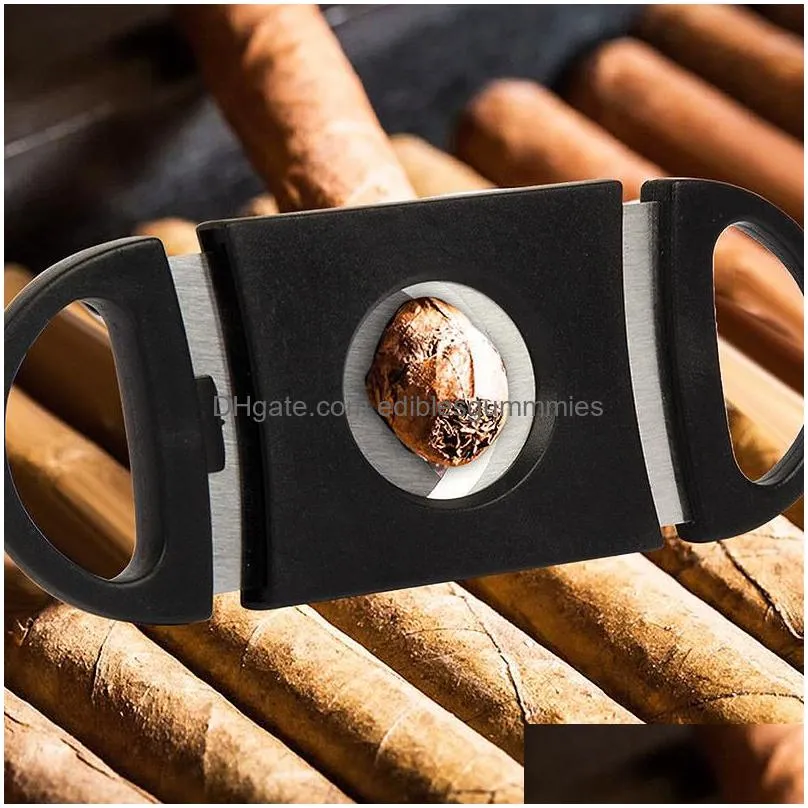 plastic stainless steel cigar cutter pocket small double blades scissors black tobacco knife smoking accessories tool dbc