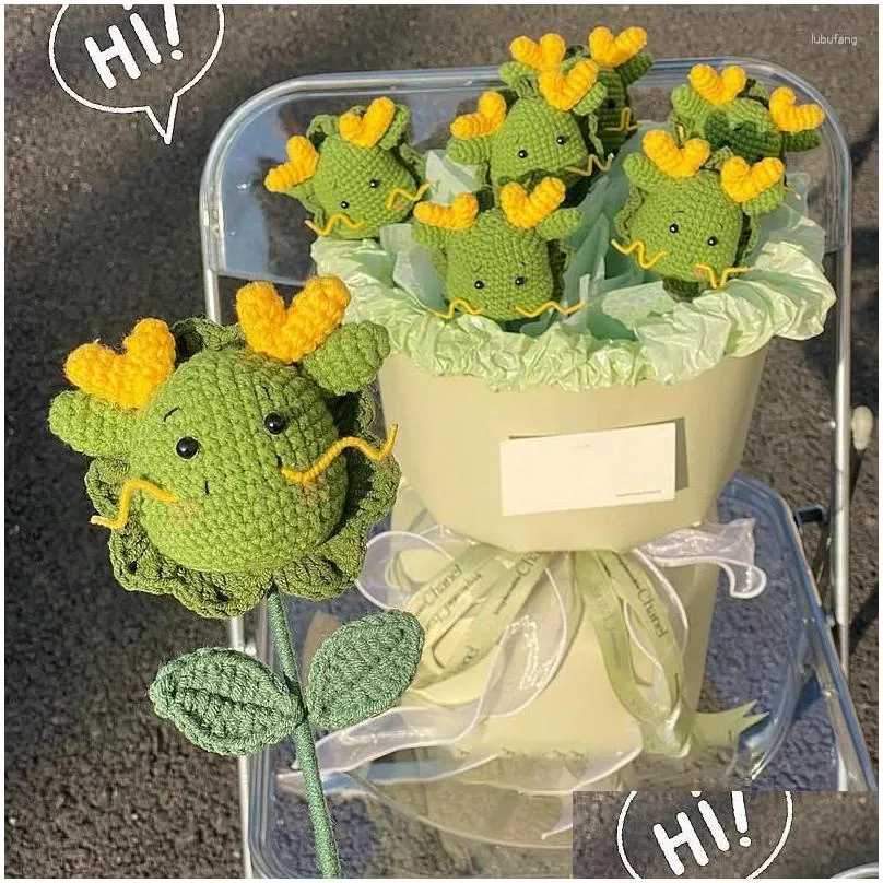 Decorative Flowers Knitted Artificial Kawaii Crochet Dragon Doll Handmade DIY Bouquets Home Decoration Gifts For Friend Children