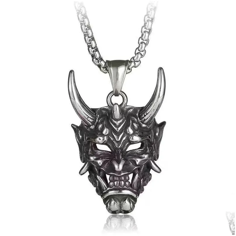 dark japanese prajna pendant vintage net red hip hop necklace titanium steel personality trendy cool mask pendant necklace