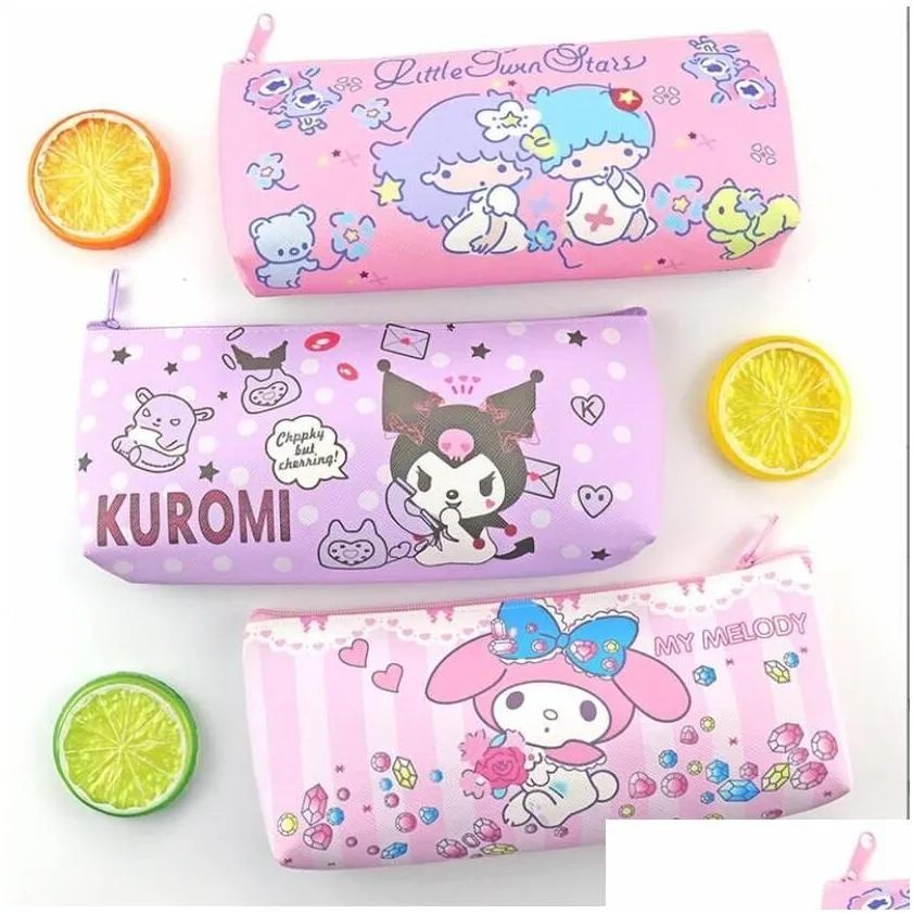 wholesale pencil bags wholesale fashion cute pink purple kuromi melody bag big capacity cinnamoroll zipper accessories 4 styles 21x10.5x3cm dr