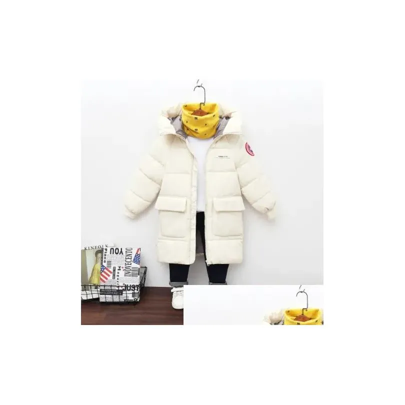Down Coat Baby Boys Jackets Winter Coats Children Thick Long Kids Warm Outerwear Hooded For Girls Snowsuit Overcoat Clothes Drop Deli Dhiv5