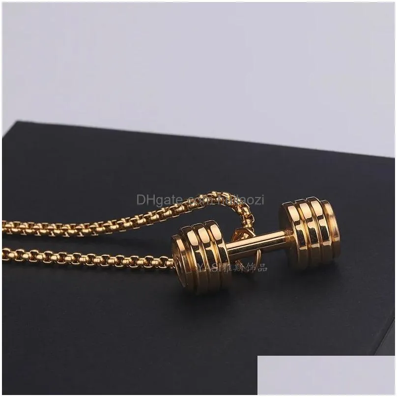 round dumbbell necklaces women mens stainless steel couple fitness jewelry fashion christmas day gifts for girlfriend wholesale