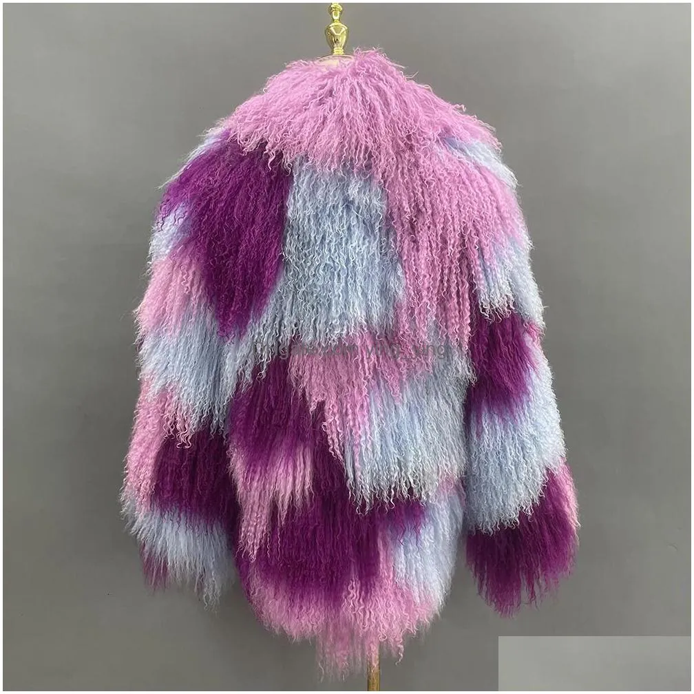 womens fur faux janefur winter clothe 2023 real mongolian sheep coat mixed colors fashion luxury custom tibetan lamb fur jacket